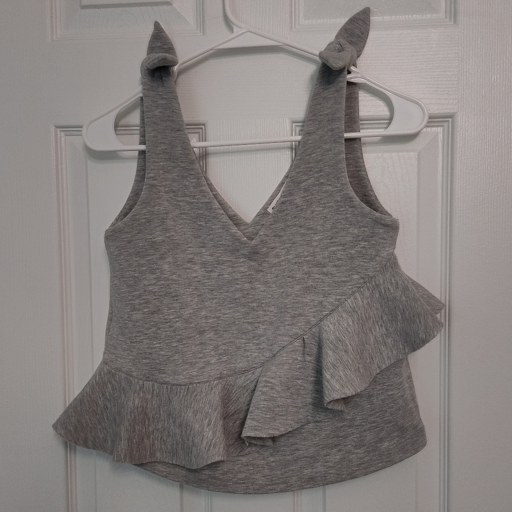 Club Monaco Grey Cropped Tank with Tie Shoulders